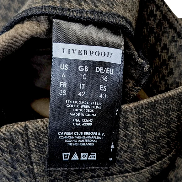 Liverpool Houndstooth Pants Size 6 28 Skinny Stretch Ankle Olive Brown Pull On - Picture 8 of 10